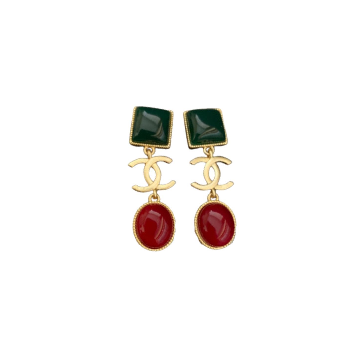 Big-Dark-Green-And-Dark-Red-Stone-Earrings-Gold-Tone-1.jpg Big Dark Green And Dark Red Stone Earrings Gold Tone 1