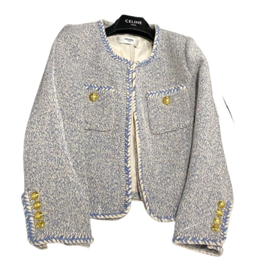 Celine-Tweed-Button-Pockets-O-Neck-Woven-Jacket-1.jpg Celine Tweed Button Pockets O Neck Woven Jacket 1
