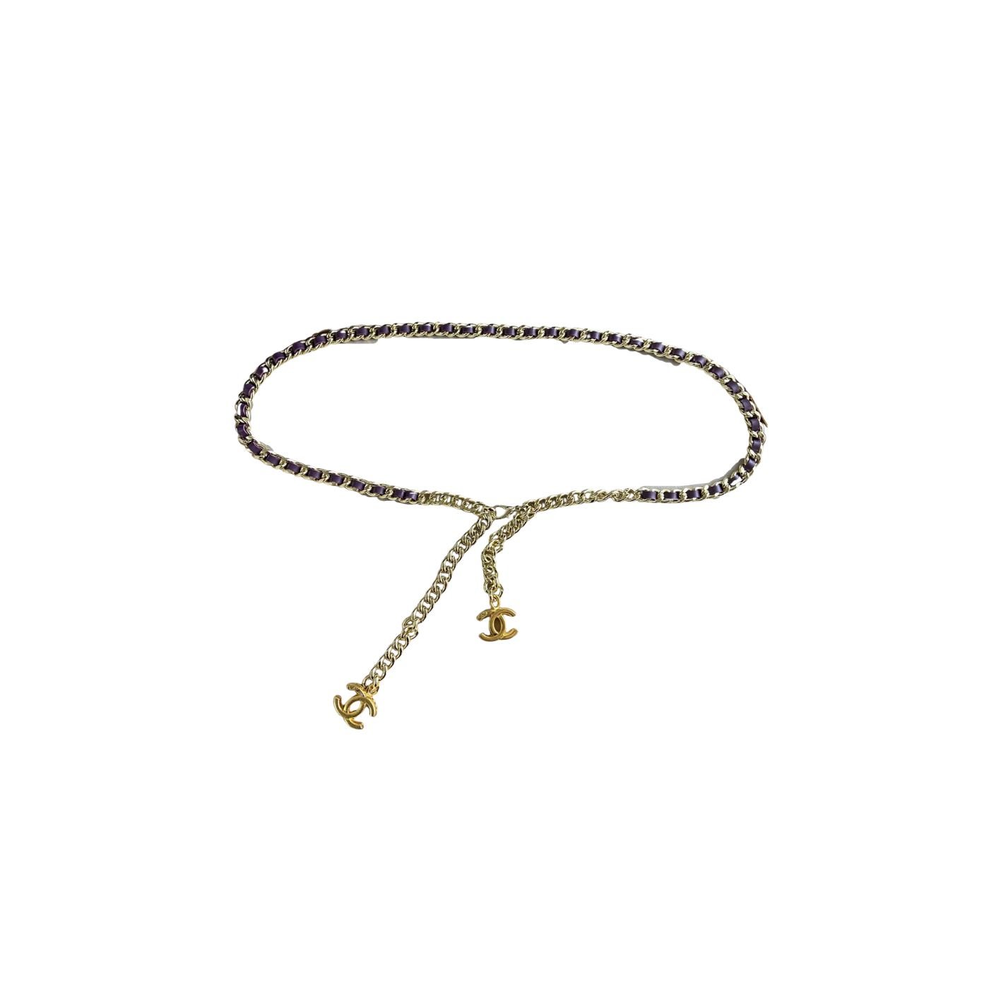 Douple-C-Pendant-Purple-Border-Necklace-Gold-Tone-1.jpg Douple C Pendant Purple Border Necklace Gold Tone 1