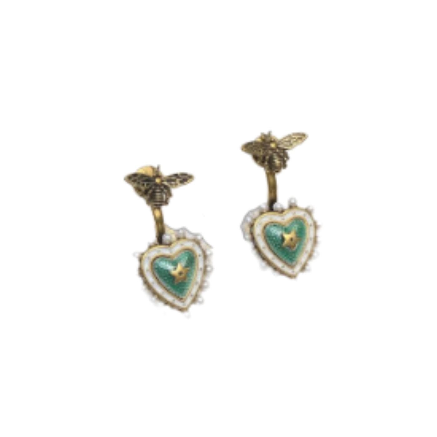 Green-Heart-Bee-Shape-Earrings-Gold-Tone-8.jpg Green Heart Bee Shape Earrings Gold Tone 8