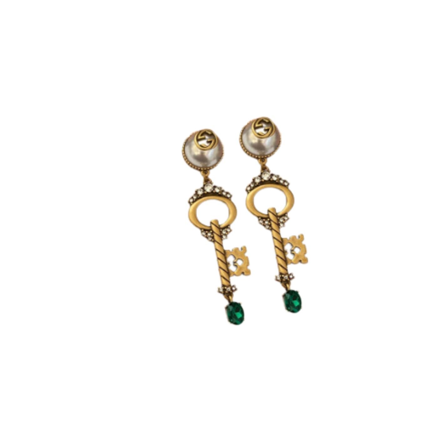 Key-Green-Stone-Earrings-Gold-Tone-1.jpg Key Green Stone Earrings Gold Tone 1