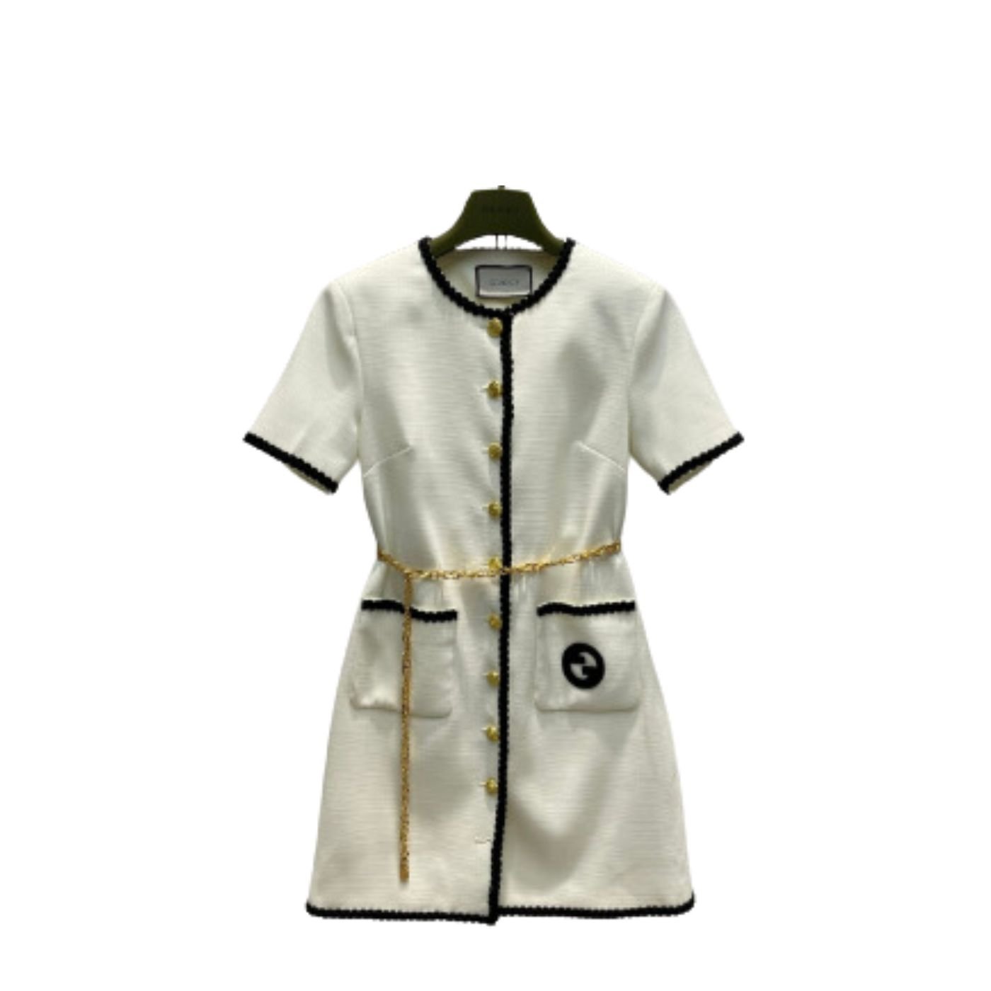 Retro-Tweed-Dress-With-Chain-Belt-White-8.jpg Retro Tweed Dress With Chain Belt White 8