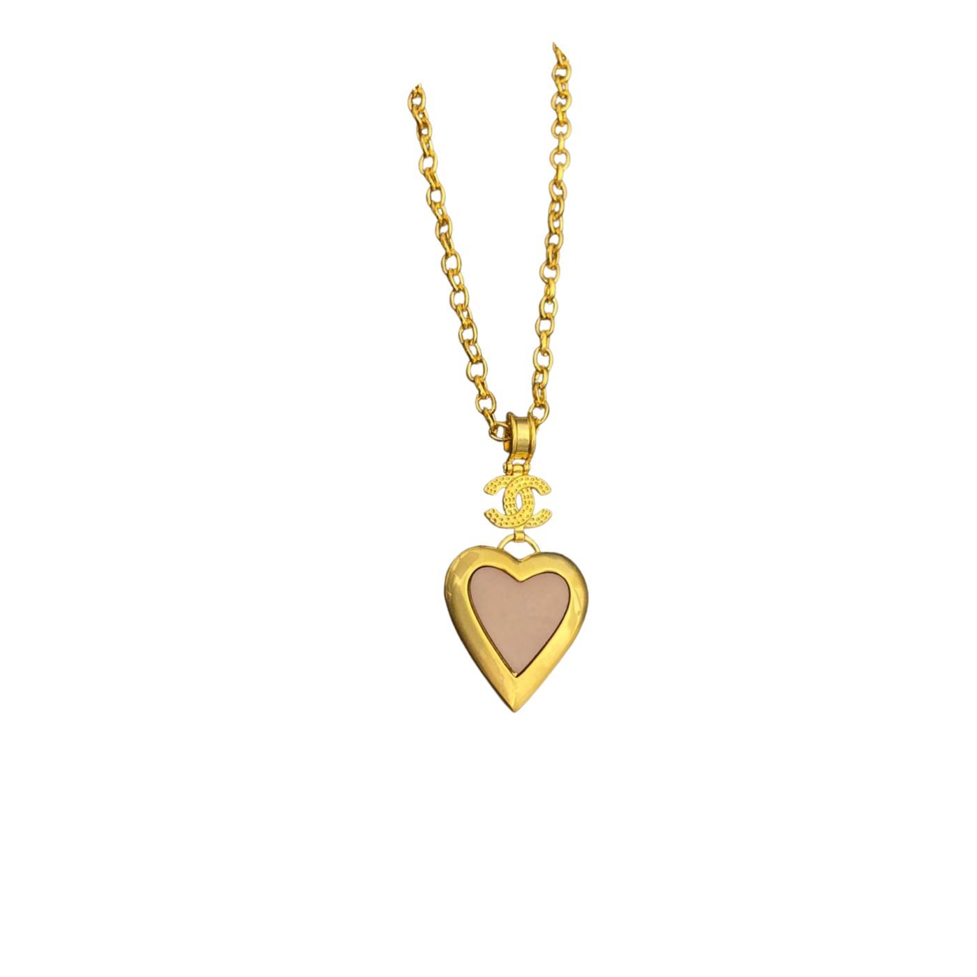 Yellow-Thick-Border-Heart-Necklace-Gold-Tone-1.jpg Yellow Thick Border Heart Necklace Gold Tone 1