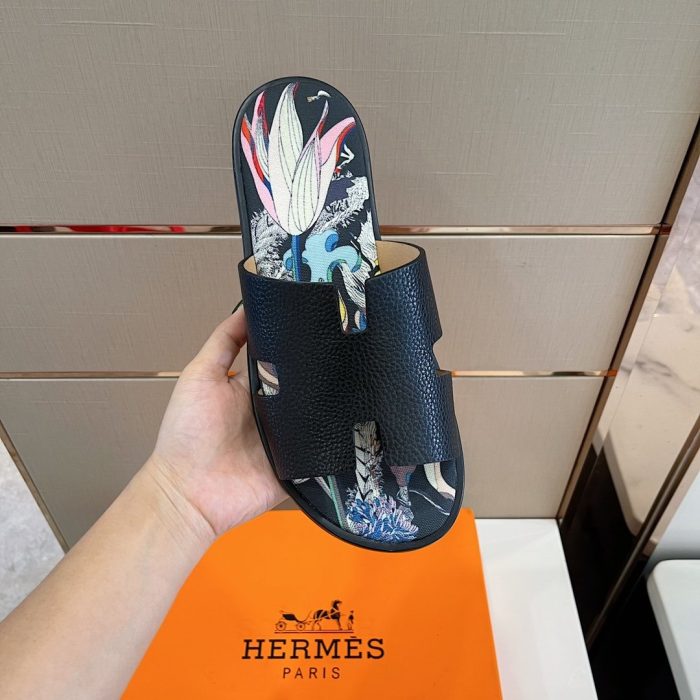 1:1爱马仕 (Hermes) 伊兹密尔男士黑色多色凉鞋