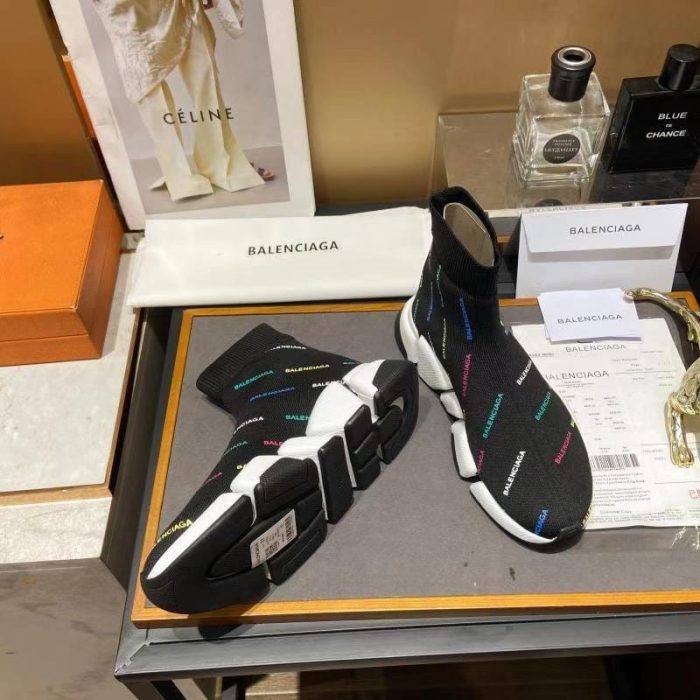 Balenciaga Speed 2.0 女式通体徽标再生针织运动鞋黑色