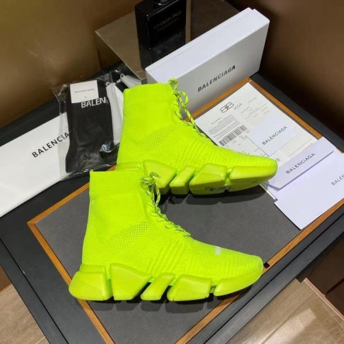 Balenciaga Speed 2.0 男士系带再生针织运动鞋黄色