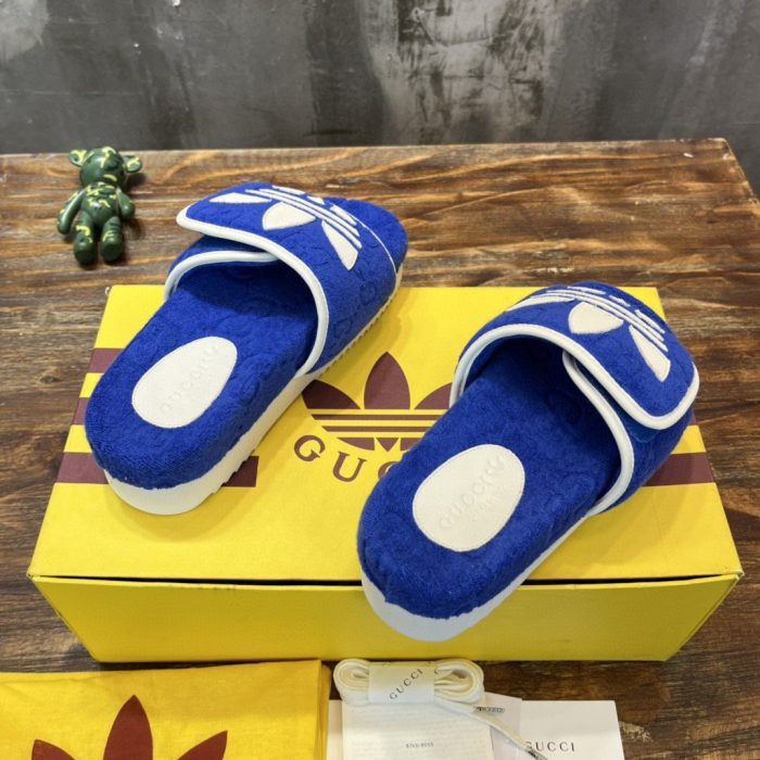 Gucci x Adidas 男士厚底 GG 蓝色凉鞋 702412 UU010 4160