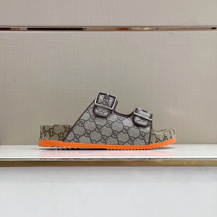 Gucci 男士系带拖鞋凉鞋灰橙色 658020 2HK60