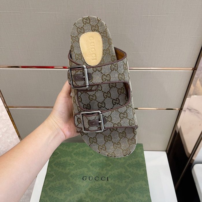 Gucci 女式带带凉拖鞋 米色和乌木色 658020 2HK60 9791