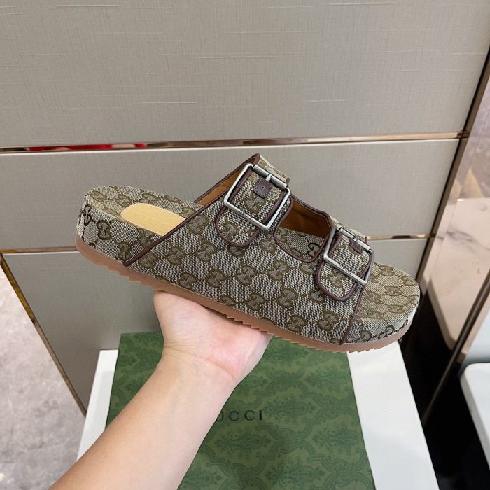 Gucci 女式带带凉拖鞋 米色和乌木色 658020 2HK60 9791