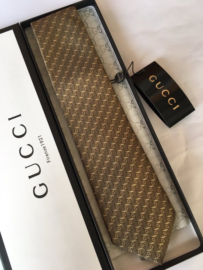 Gucci G 真丝提花领带 黄铜色 GG 男士领带