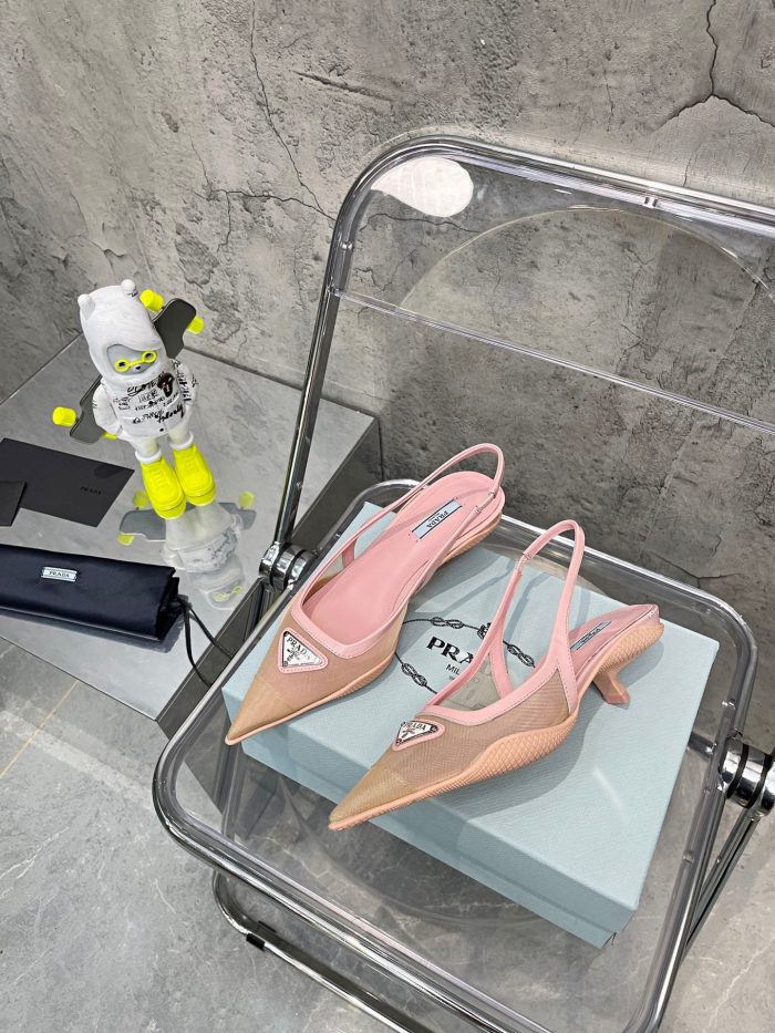Prada 女士粉色网布露跟高跟鞋 PRD