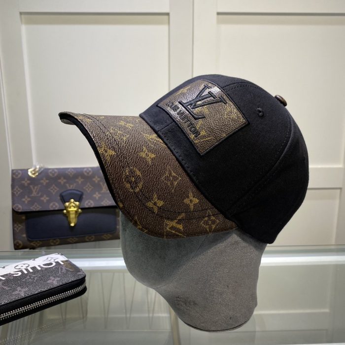 路易威登刺绣徽标棒球帽黑色 LV 帽子