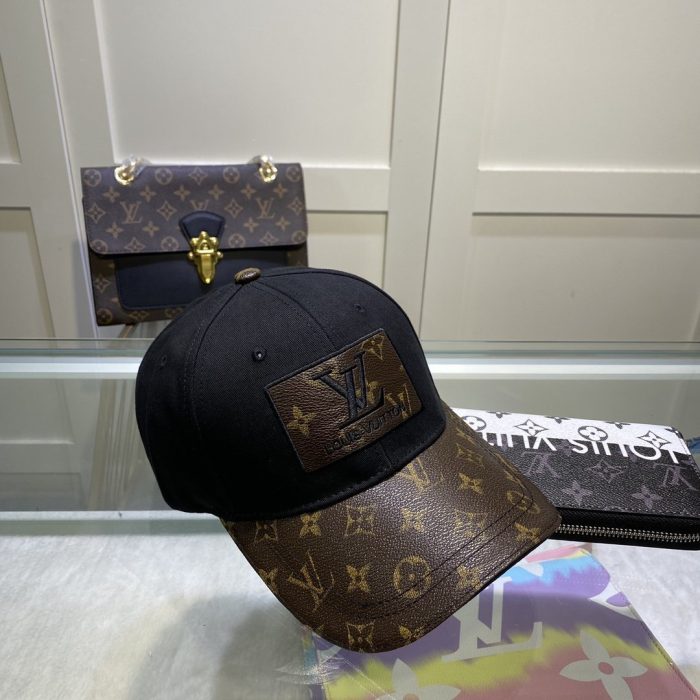 路易威登刺绣徽标棒球帽黑色 LV 帽子