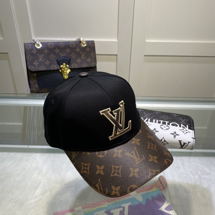 路易威登 刺绣徽标棒球帽 黑色/棕色 LV 帽子