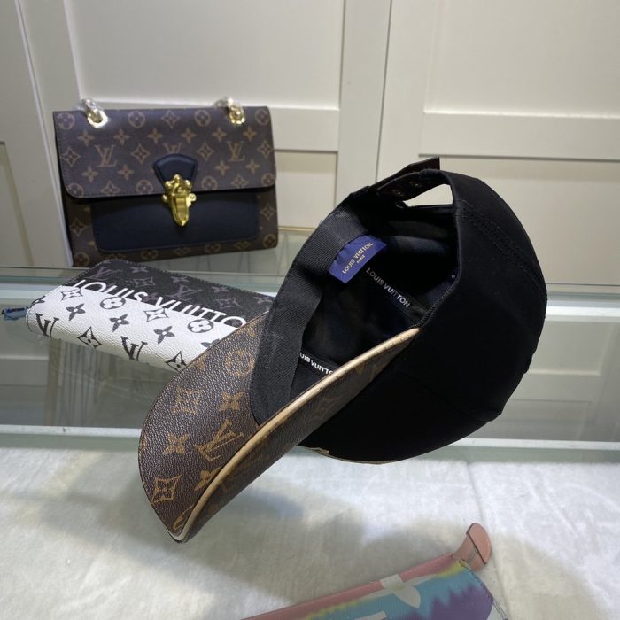 路易威登 刺绣徽标棒球帽 黑色/棕色 LV 帽子
