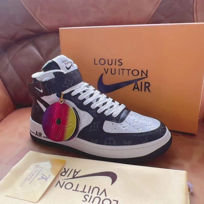 高仿Louis Vuitton 和 Nike Air Force 1 By Virgil Abloh 白色/棕色男士男鞋