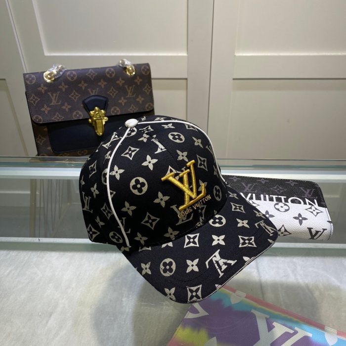 路易威登刺绣徽标棒球帽黑色 LV 帽子