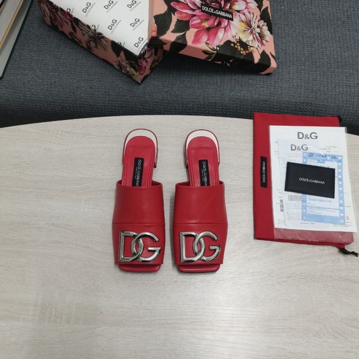 杜嘉班纳Gabbana 带有 DG 标志的 Nappa 拖鞋 红色 女式 DG 鞋履