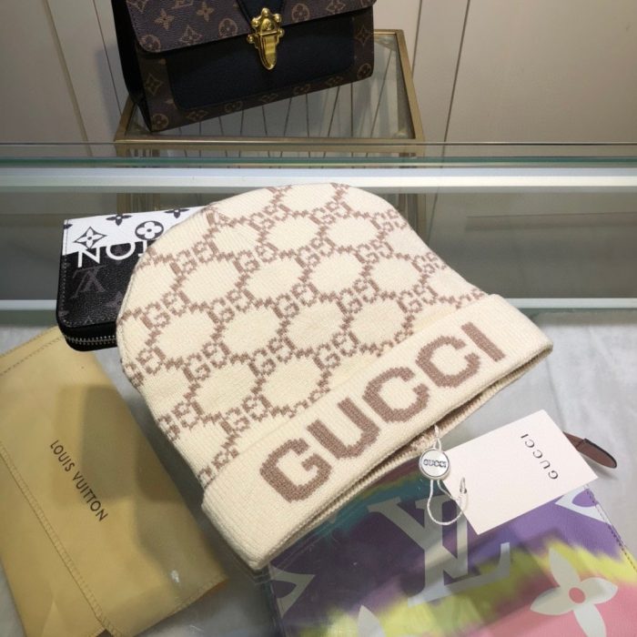 Gucci 米色羊绒毛线帽