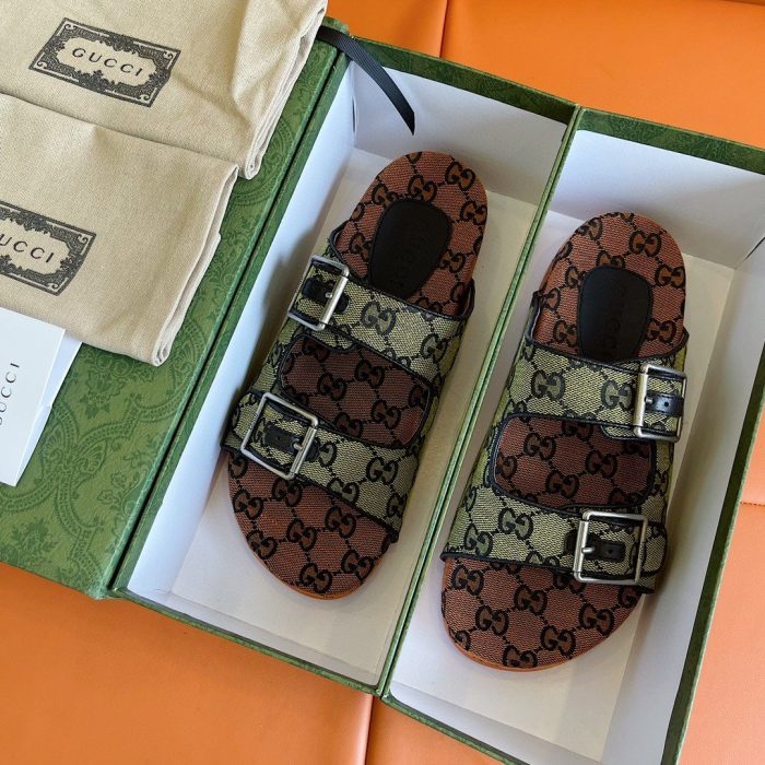 Gucci 男士凉拖带橙色和绿色男士 658020 2HK60