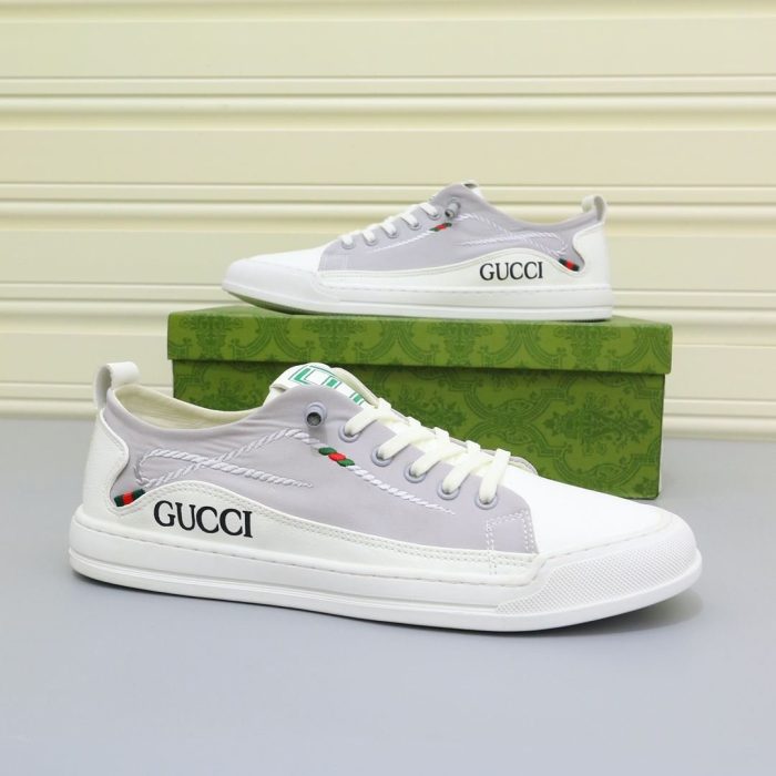 Gucci 男式扭绳刺绣白色和浅紫色男士运动鞋