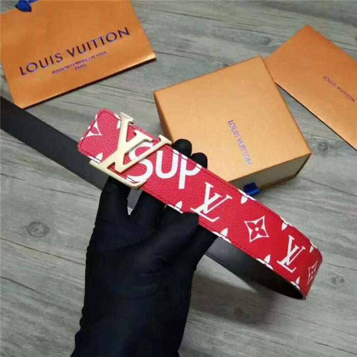 高仿Louis vuitton 路易威登 STA休闲款男士腰带 红色金扣