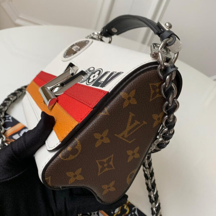 高仿LV TWIST 中号手袋 2019春夏新款链条包 白半丝印