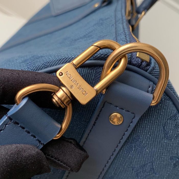 高仿LV KEEPALL BANDOULIERE 50 手袋 丹宁布旅行袋 海军蓝