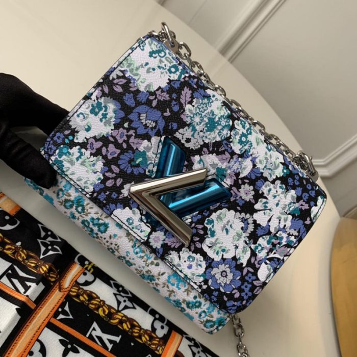 高仿LV TWIST 中号手袋 Nicolas Ghesquiere花卉女包 蓝色
