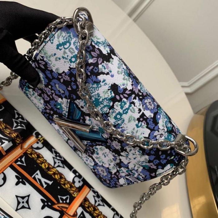 高仿LV TWIST 中号手袋 Nicolas Ghesquiere花卉女包 蓝色