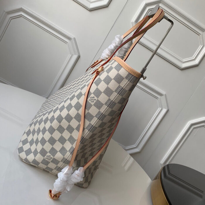 高仿LV Neverfull 大号手袋 DaAzur 白格帆布女包 LV购物袋