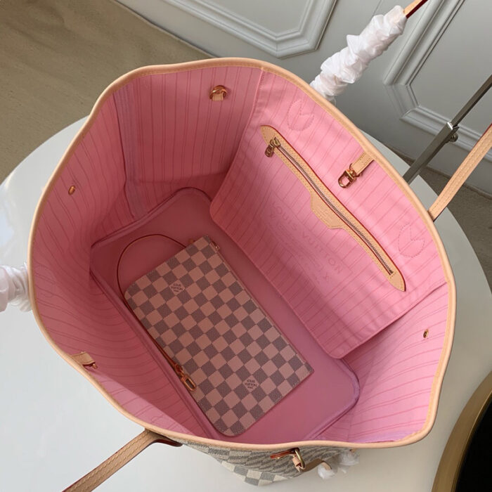 高仿LV Neverfull 大号手袋 DaAzur 白格帆布女包 LV购物袋