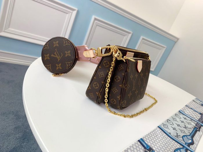 高仿LV POCHETTE ACCESSORIES斜挎包 五合一麻将包 粉色