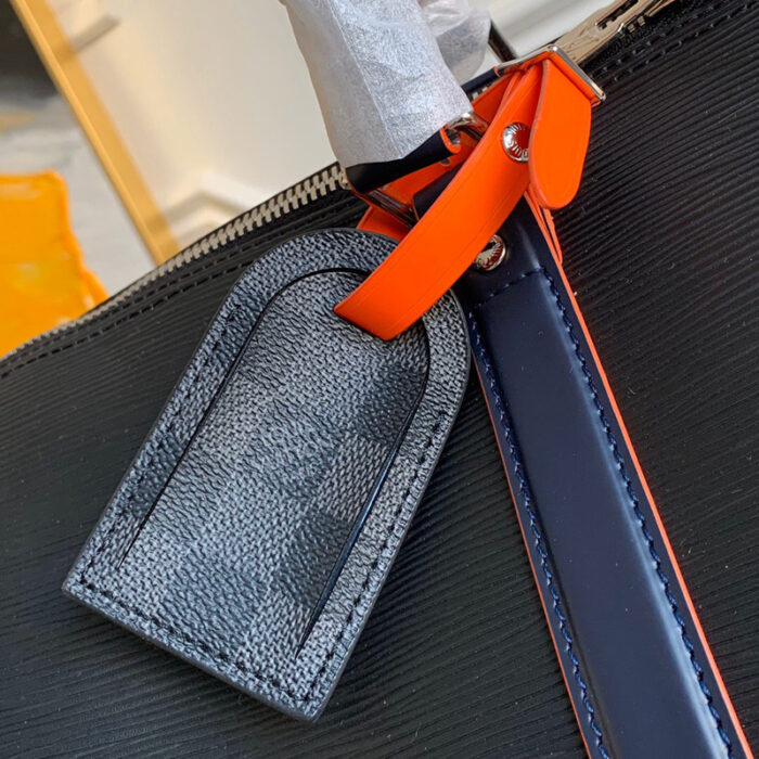 高仿LV Keepall 50旅行袋 Epi皮革配DaGraphite帆布 黑色