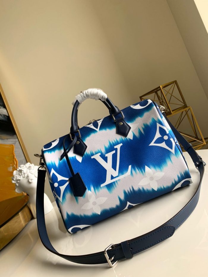 高仿LV SPEEDY BANDOULIERE 30 手袋 日本绞染工艺女包 蓝色