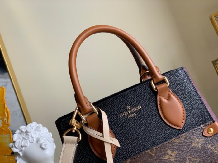 高仿LV FOLD TOTE 中号手袋 帆布配小牛皮女包 黑色