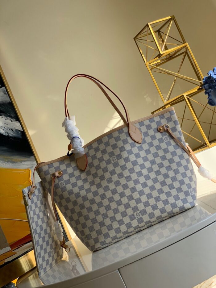 高仿LV NEVERFULL 中号手袋 LV购物袋白格 LV子母包 中号