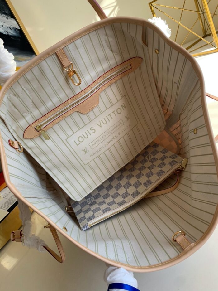 高仿LV NEVERFULL 中号手袋 LV购物袋白格 LV子母包 中号