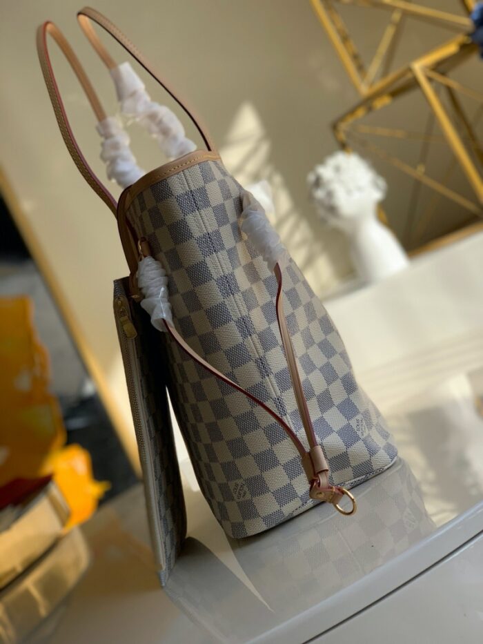 高仿LV NEVERFULL 中号手袋 LV购物袋白格 LV子母包 中号