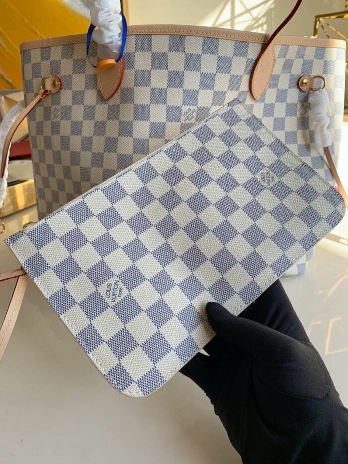 高仿LV NEVERFULL 中号手袋 LV购物袋白格 LV子母包 中号