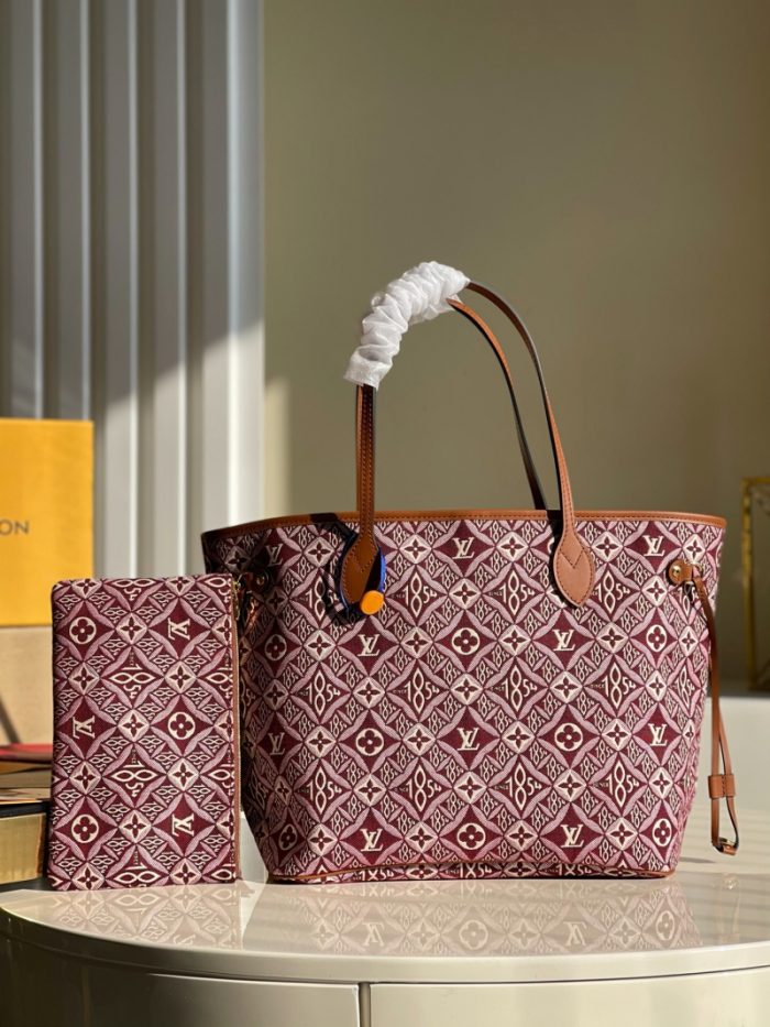 高仿LV NEVERFULL 中号手袋 1854系列妈咪包购物袋 棕红色