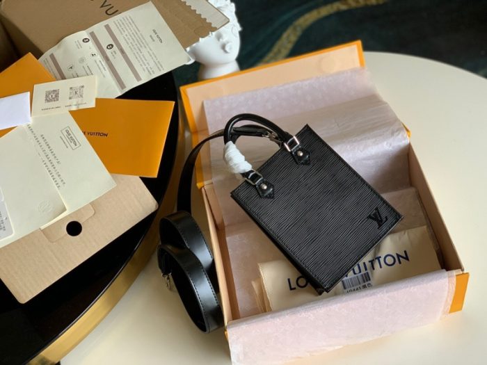 高仿LV PETIT SAC PLAT 手袋 Epi 皮革托特包 黑色