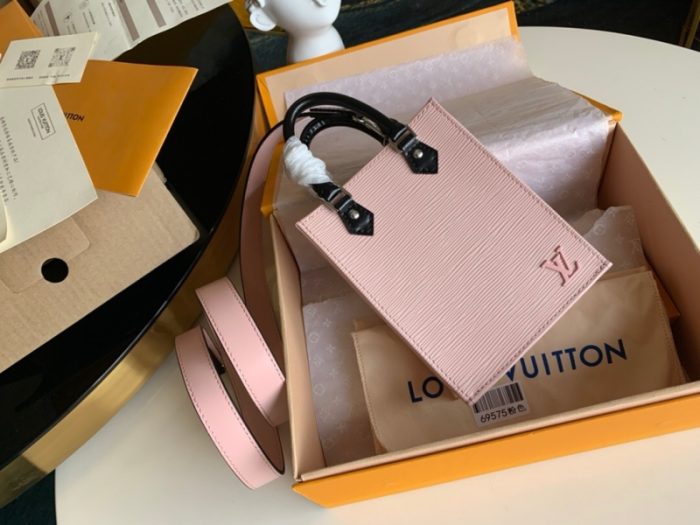 高仿LV PETIT SAC PLAT 手袋 Epi 皮革托特包 粉色