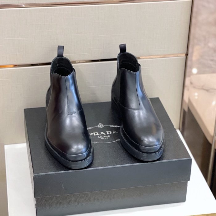 Prada 男士黑色拉丝切尔西靴 1.8 英寸/45 毫米 PRD