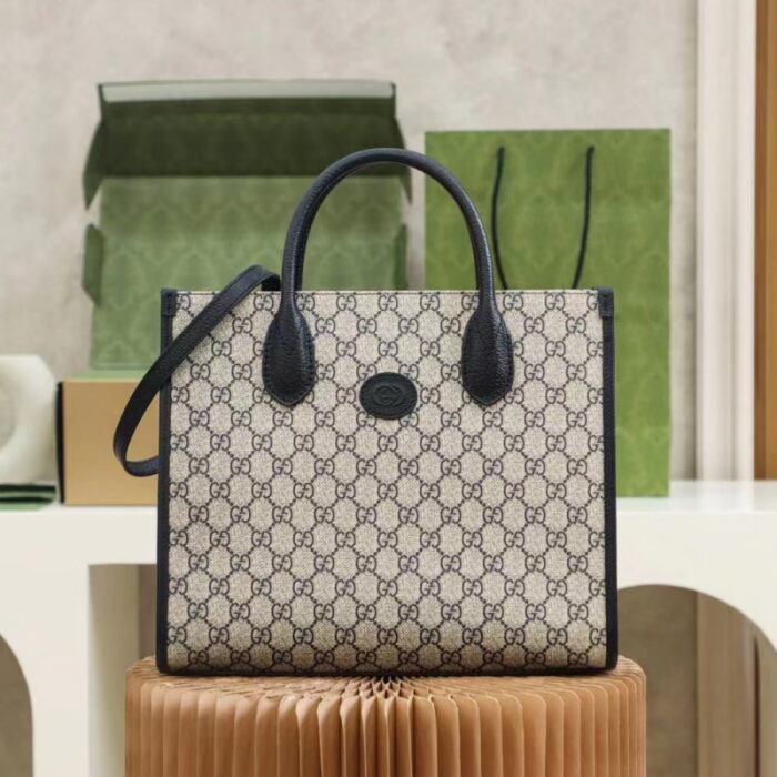 高仿GUCCI 互扣式双G小号托特包 Gucci男女通用托特包 蓝色