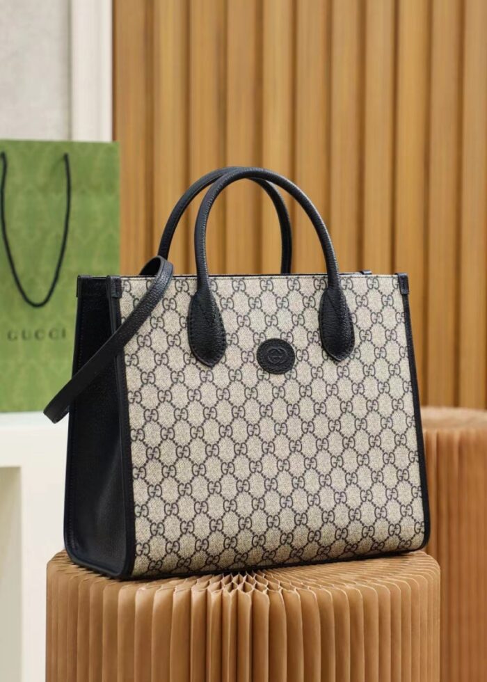 高仿GUCCI 互扣式双G小号托特包 Gucci男女通用托特包 蓝色