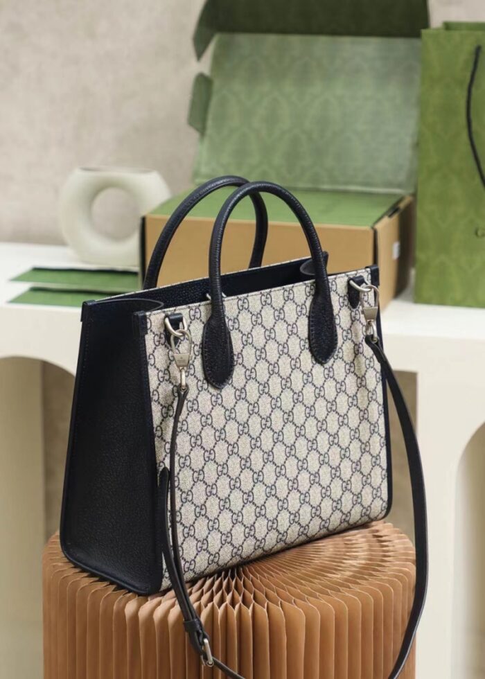 高仿GUCCI 互扣式双G小号托特包 Gucci男女通用托特包 蓝色