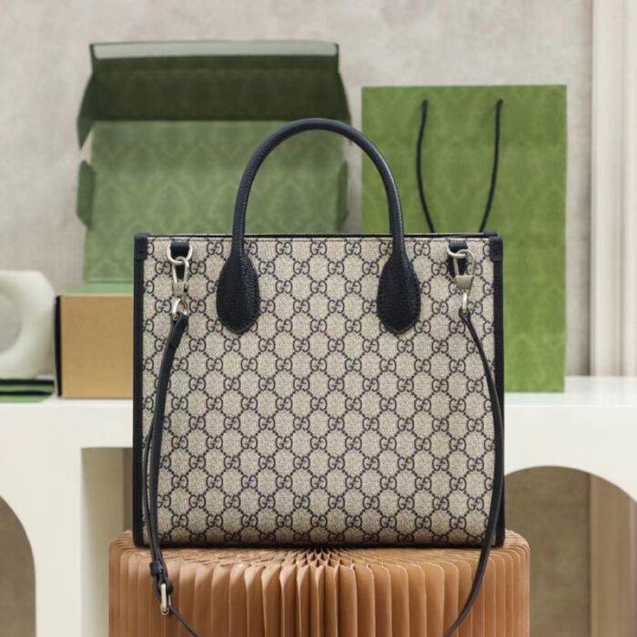 高仿GUCCI 互扣式双G小号托特包 Gucci男女通用托特包 蓝色