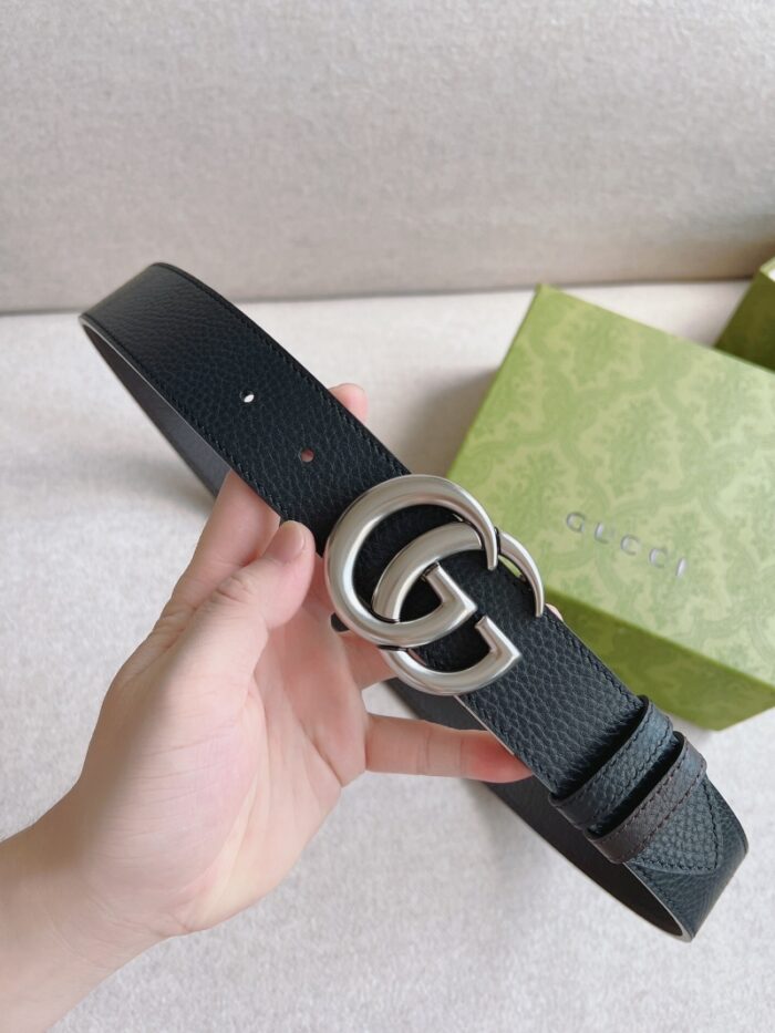 高仿GUCCI 双G带扣双面腰带 GG 银扣